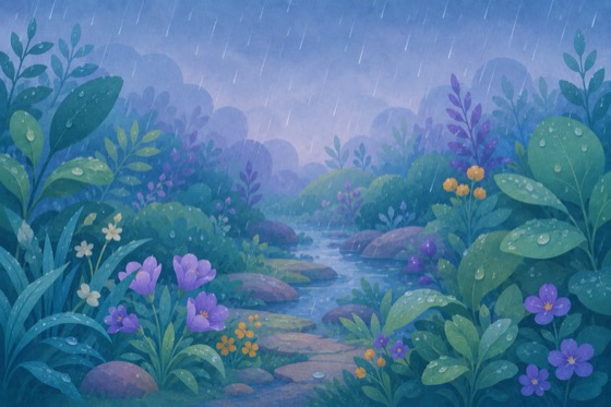 Calming rain soundscape tile